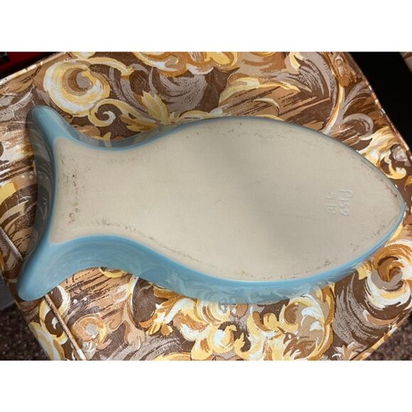 Baby Blue Fish Shaped Serving Platter Threshold Stoneware Large Aqua - Picture 1 of 5